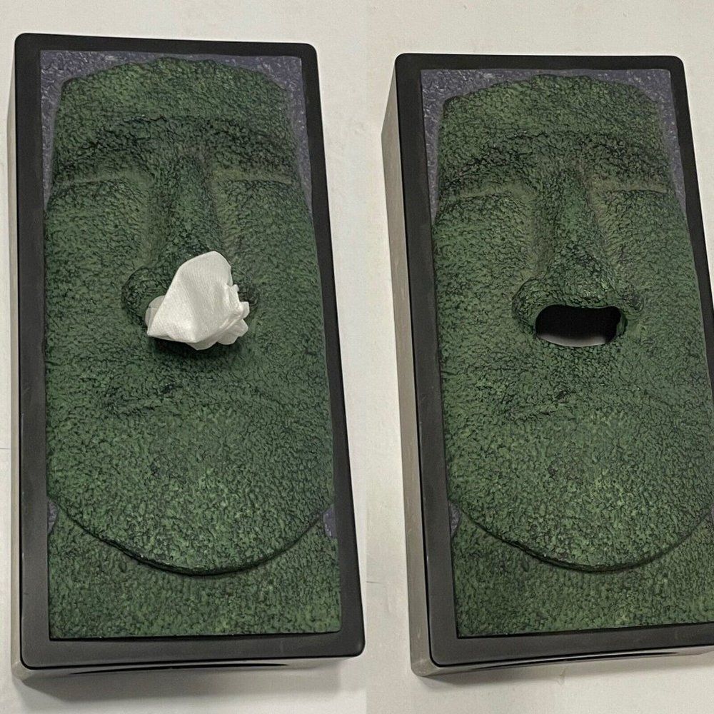 Rotary Hero Stone Easter Island Tiki Head Tissue Box Cover Kleenex Dispenser